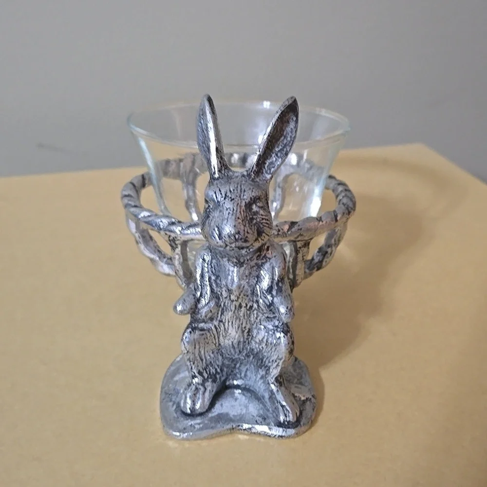 Pottery Barn Silver Rabbit Glass Bowl Holder
